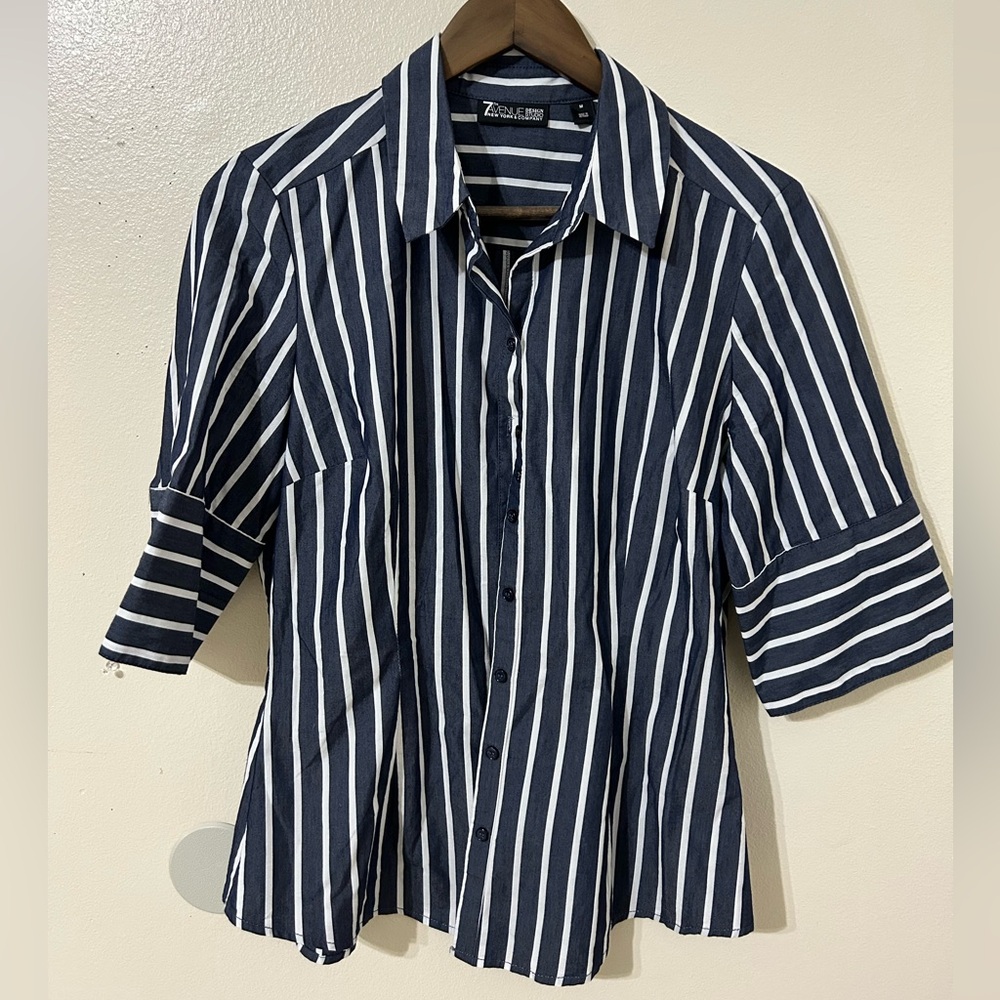 New York & Company Blue and White Casual Button Down Shirt